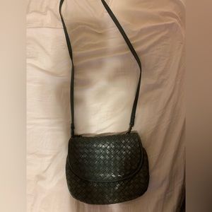 BOTTEGA VENETA shoulder bag, dark gray fold over flap genuine leather bag